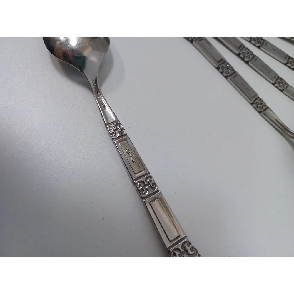Oneida Silver Coronation - Black Accent  6 1/8 Inch Stainless Teaspoon VTG Lot 6
